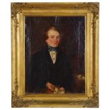 English School (19th century): Portrait of a young gentleman holding a letter, oil on canvas,