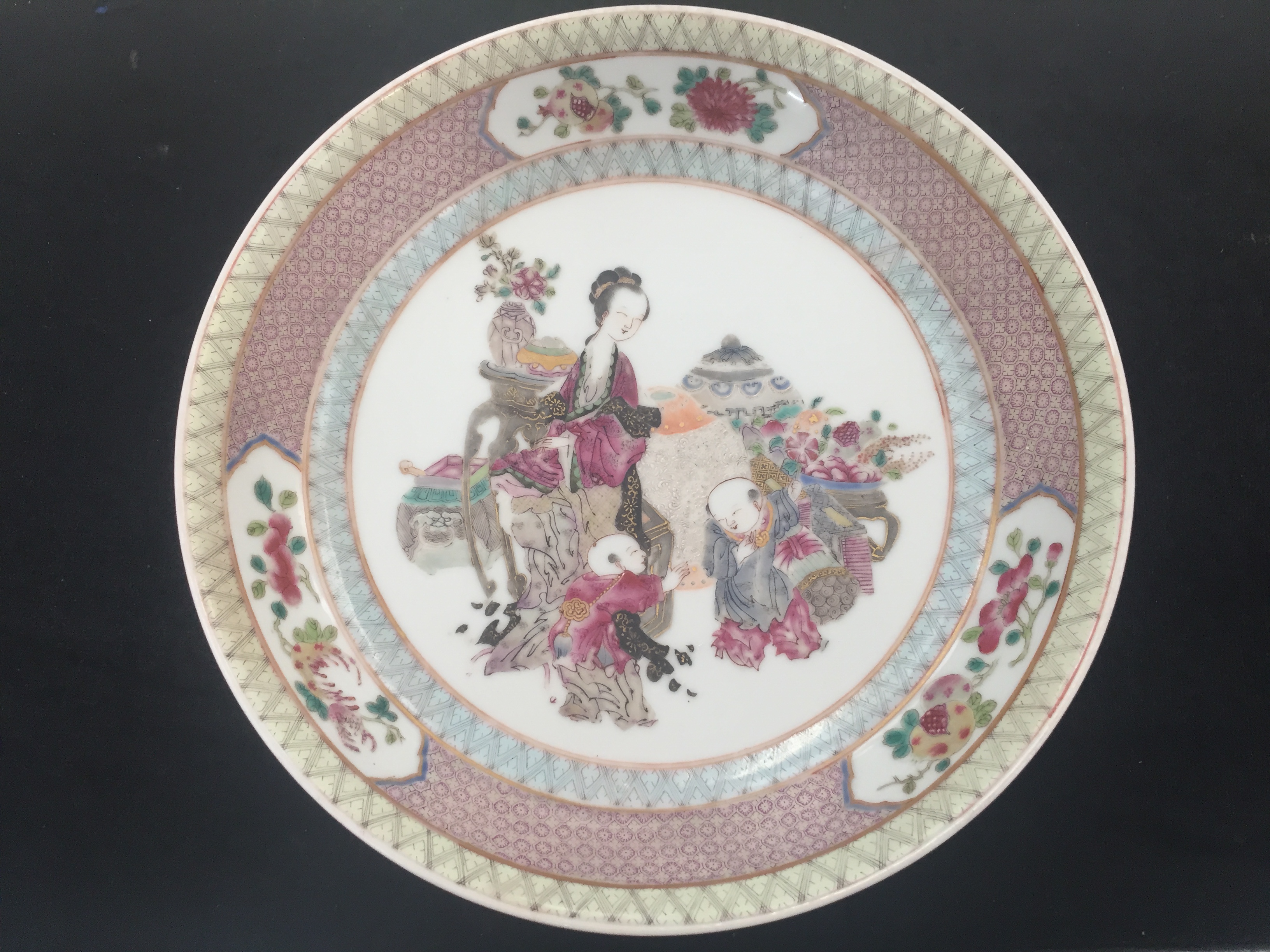 A Pair of Chinese Famille Rose Plates: Depicting figural scenes with utensils, - Image 12 of 17