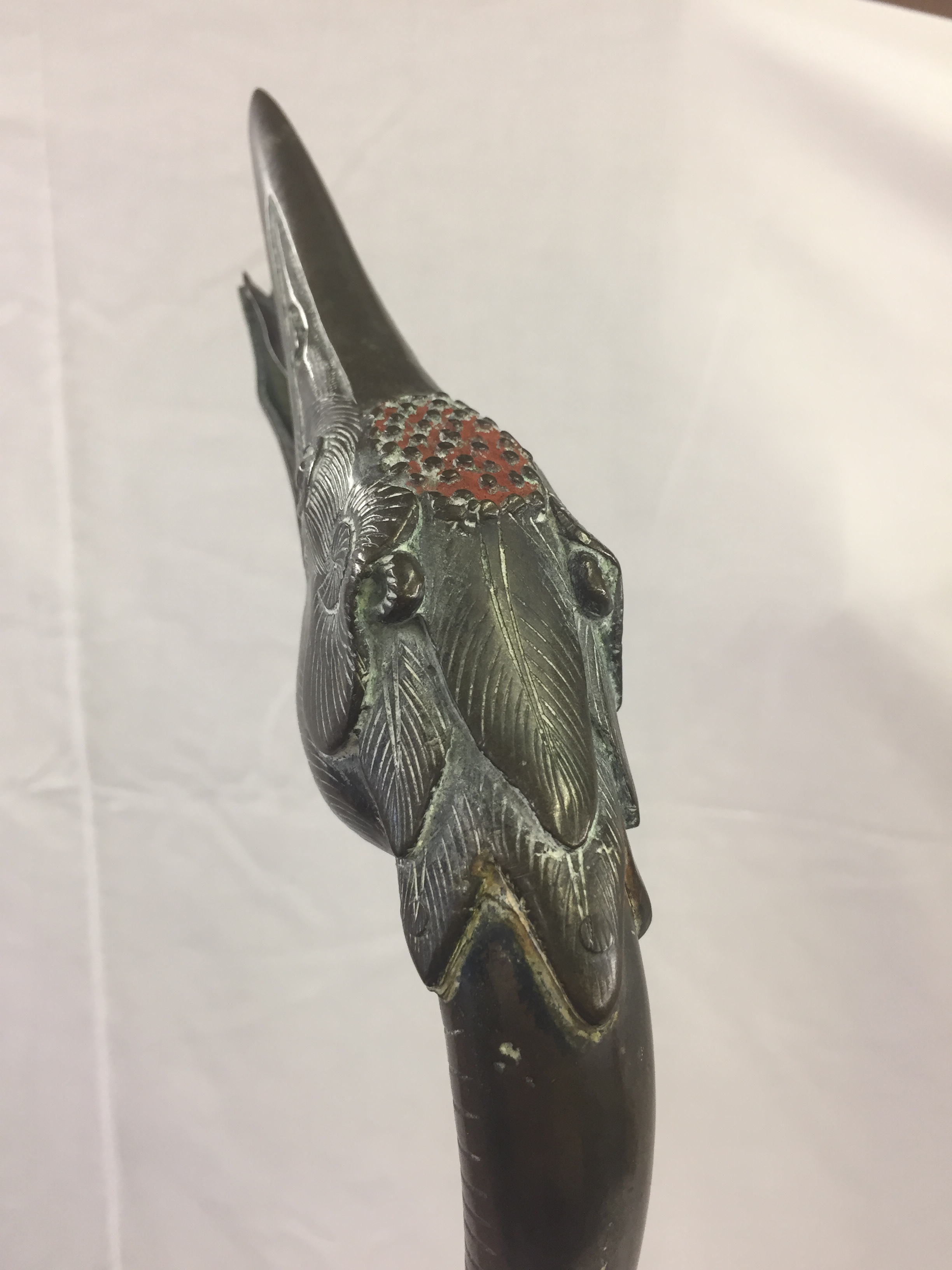 A Japanese Meiji Period Bronze Sculpture of a Red Crowned Crane: Rendered in high relief and finely - Image 3 of 20