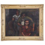 Ivor Johns (British, 1924-1993): Family portrait, oil on board, signed lower right,