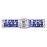 A Platinum Sapphire and Diamond Art Deco Bar Brooch: Beautifully designed brooch in unhallmarked