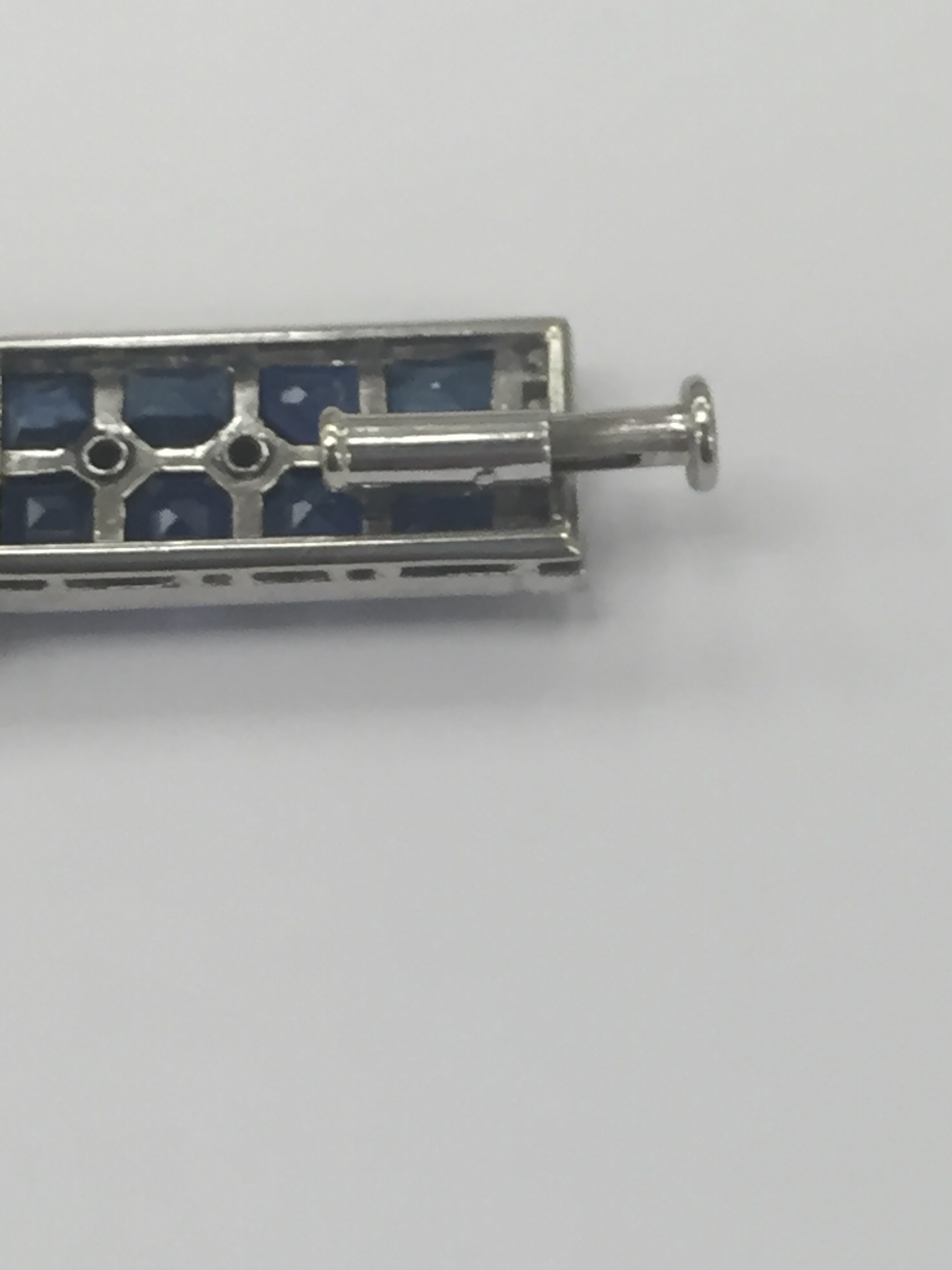 A Platinum Sapphire and Diamond Art Deco Bar Brooch: Beautifully designed brooch in unhallmarked - Image 3 of 5