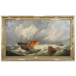 Pieter Cornelis Dommerson (Dutch, 1834-1908): Ships upon stormy seas, oil on canvas,