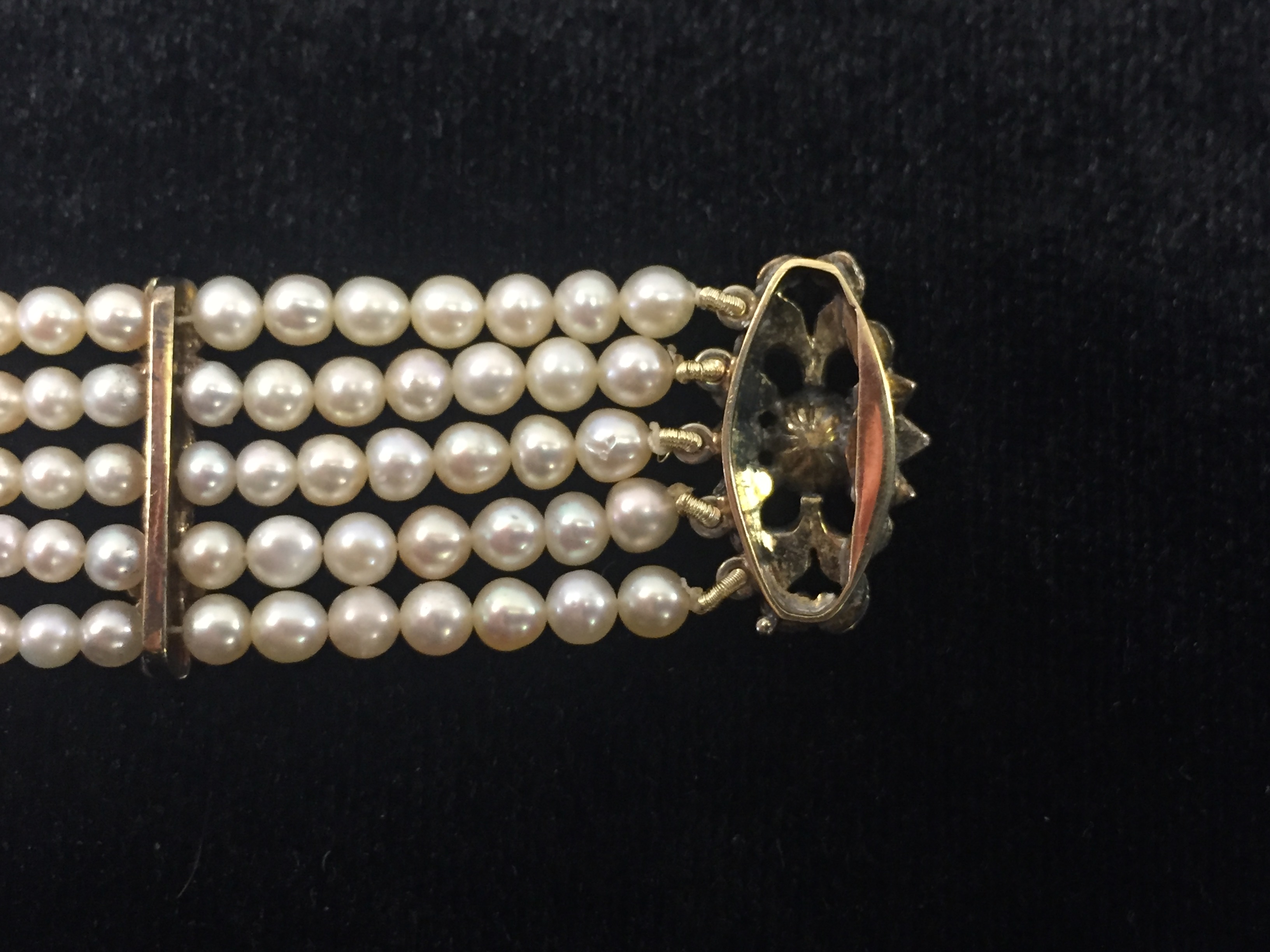 A 19th Century Continental Natural Pearl and Diamond Bracelet: The unhallmarked clasp set with rose - Image 3 of 8