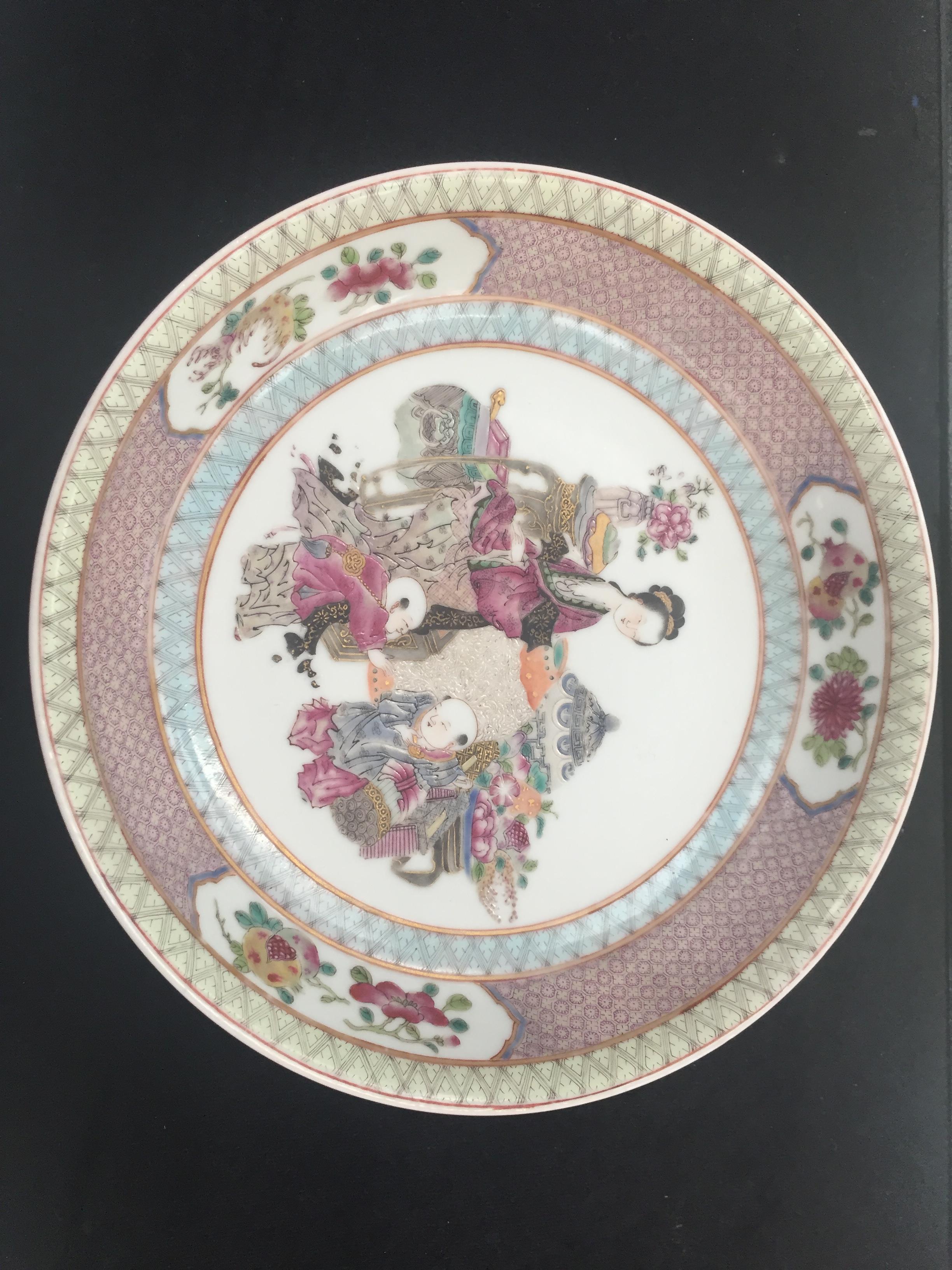 A Pair of Chinese Famille Rose Plates: Depicting figural scenes with utensils, - Image 3 of 17