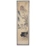 A Chinese Scroll Painting: 19th century, watercolour, depicting a mountainous scene with figures,