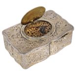 A 19th Century German Silver Karl Griesbaum Style Snuff Box/Bird Box Automaton: An ornate floral