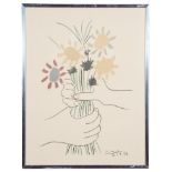 After Pablo Picasso (Spanish, 1881-1973): Hands holding flowers, colour lithograph,
