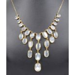 An 18ct Moonstone Frill Necklace by Chroussis: Set with oval moonstones in drop patterns set with