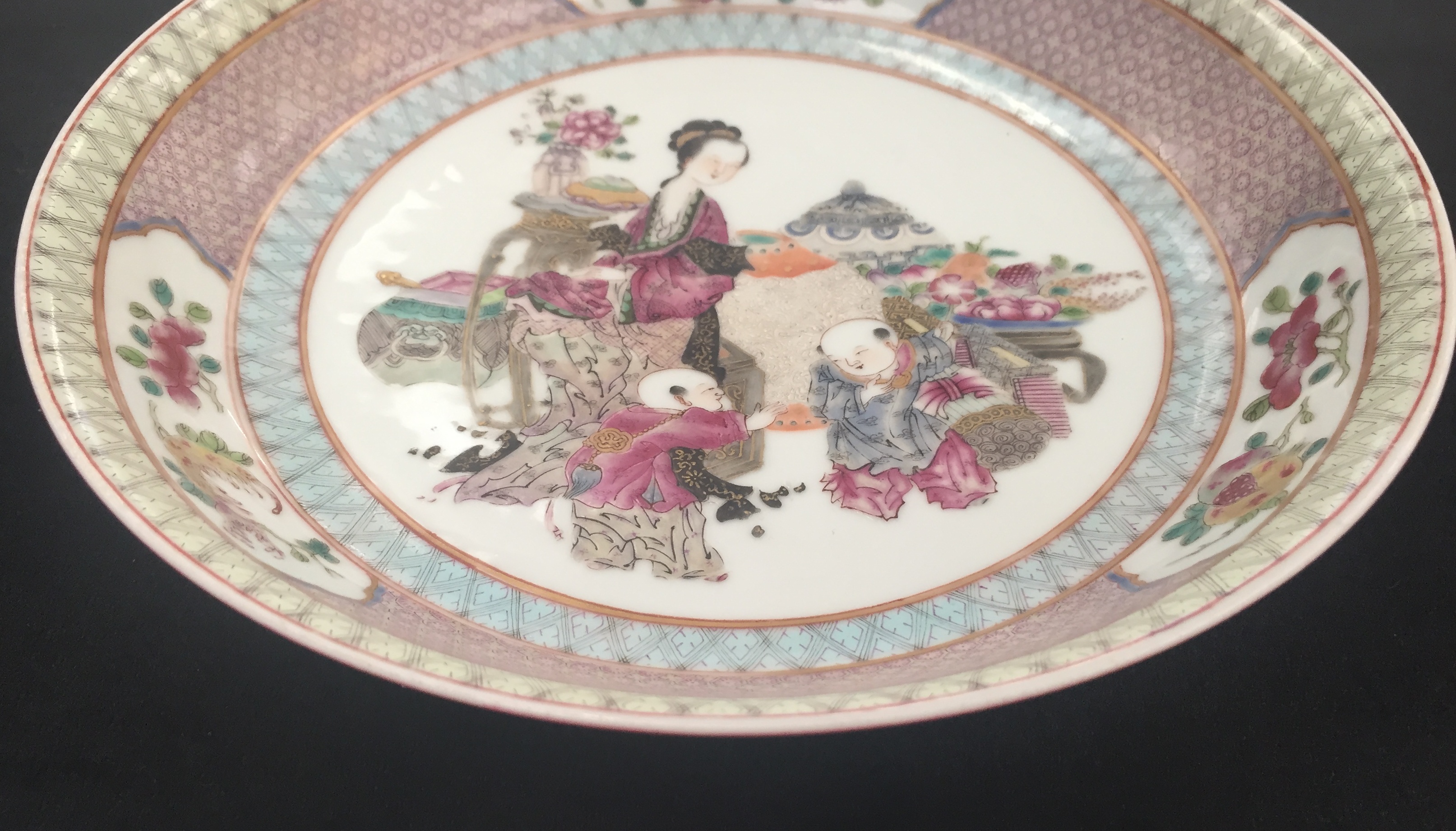 A Pair of Chinese Famille Rose Plates: Depicting figural scenes with utensils, - Image 5 of 17