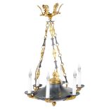 A black and gilt six sconce chandelier