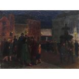 Camden Town School (early 20th century): A night-time street scene with numerous figures,