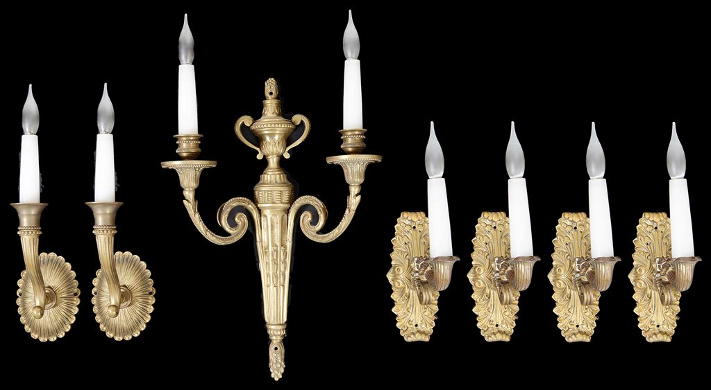 A quantity of Regency style wall lamps