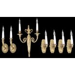 A quantity of Regency style wall lamps