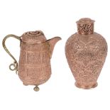 A 19th Century Persian Qajar Period Jug and Lidded Vase: The tinned copper vase with pierced