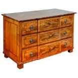 An 18th Century Walnut North Italian Chest: Three drawer chest of break front form,