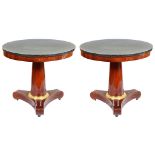 A Pair of Empire Period Circular Marble-Topped Tables: Black marble topped circular tables with