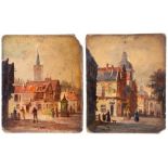 Dutch School (19th century): A pair of oils on board depicting street scenes with figures,