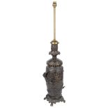 A Japanese Bronze Vase: Meiji period, converted to a lamp,