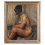 A late 19th/early 20th century study of a female nude, oil on canvas, signed with initials JMS,
