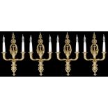 Four double sconce Egyptian style wall lamps