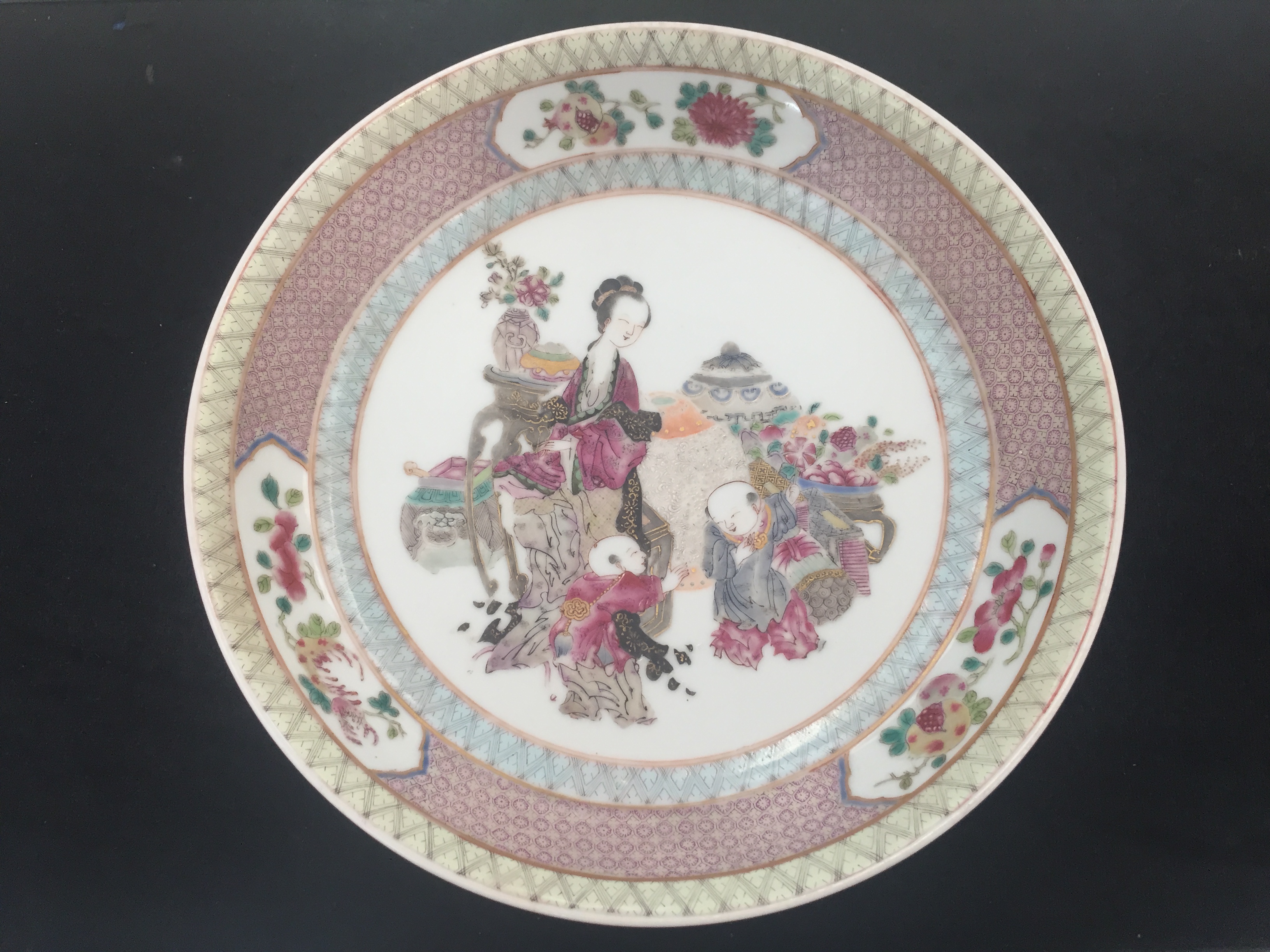 A Pair of Chinese Famille Rose Plates: Depicting figural scenes with utensils, - Image 11 of 17