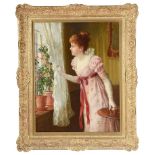 Charles Haigh-Wood (British, 1854-1927): 'Lady in Waiting', oil on canvas, signed lower left,