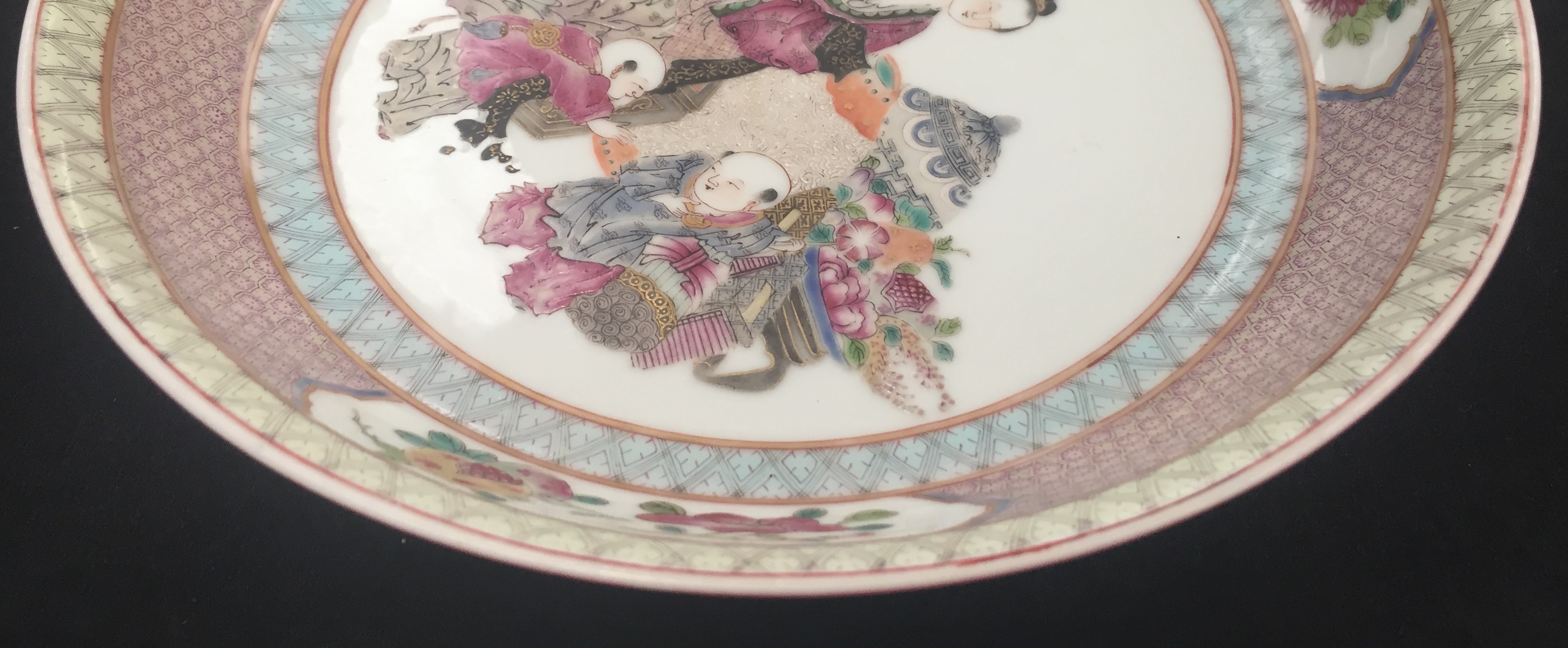 A Pair of Chinese Famille Rose Plates: Depicting figural scenes with utensils, - Image 6 of 17