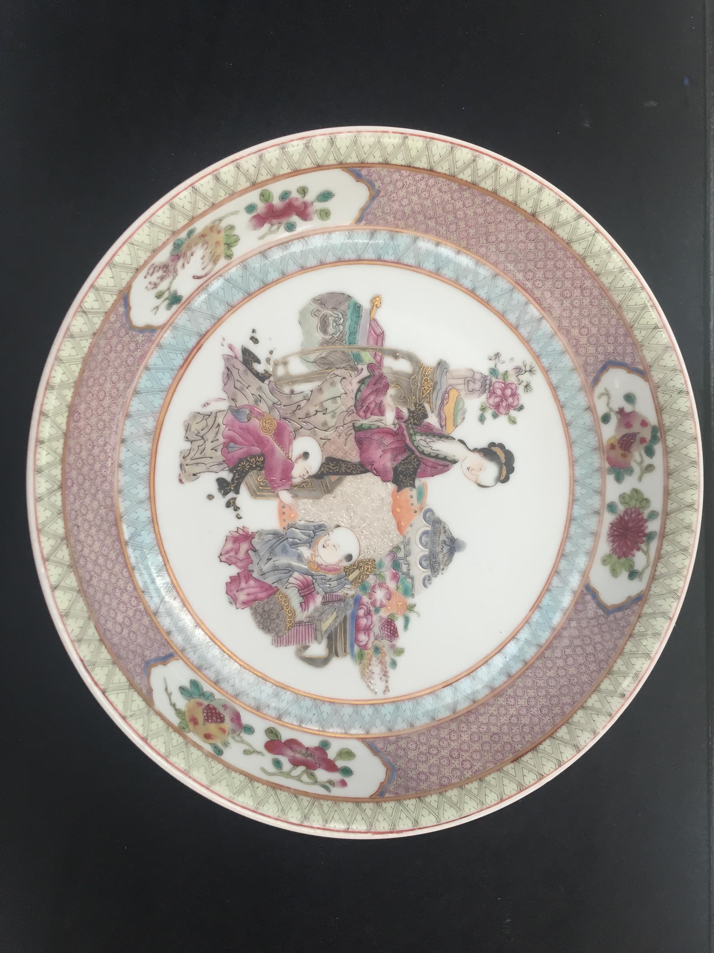 A Pair of Chinese Famille Rose Plates: Depicting figural scenes with utensils, - Image 2 of 17