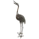 A Japanese Meiji Period Bronze Sculpture of a Red Crowned Crane: Rendered in high relief and finely