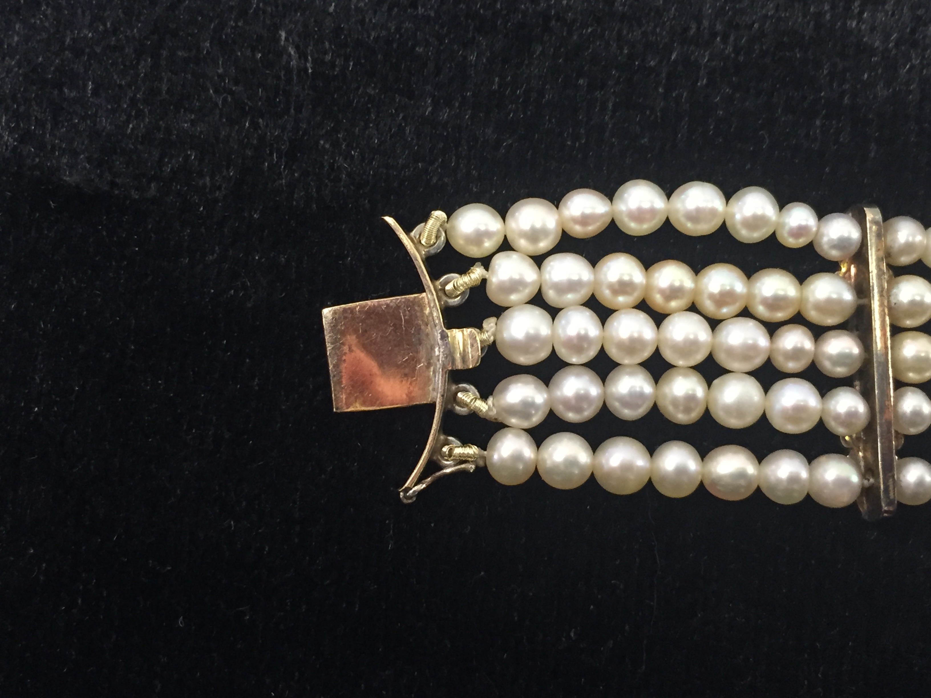 A 19th Century Continental Natural Pearl and Diamond Bracelet: The unhallmarked clasp set with rose - Image 5 of 8