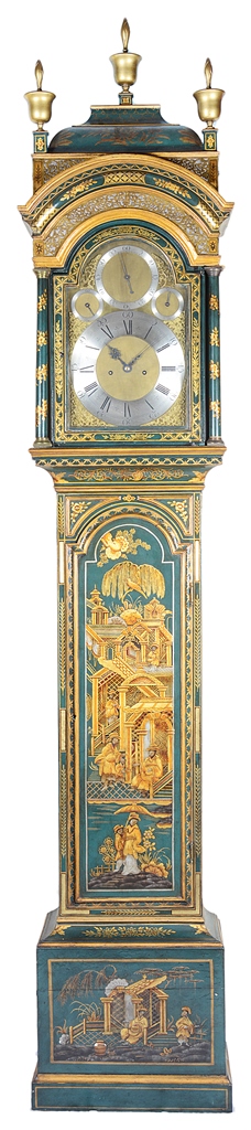 A Green Chinoiserie Longcase Clock by William Scafe,