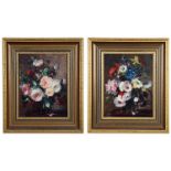 Stuart Scott Somerville (British, 1908-1983): A pair of oils on panel depicting floral still lives,