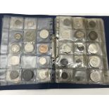 A folder of coins to inc silver crowns, Victorian and Georgian, Five Pound coins,