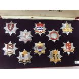 A cased set of Fire Brigade badges