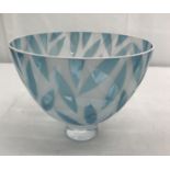 An art glass bowl in the manner of Palmqvist with carved leaves to inner and outer sides and acid