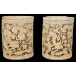 A pair of Chinese Ivory Brush Pots: 19th century,