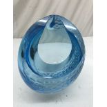 A signed blue art glass vase with pebble etched decoration by Sunderland Glassblowers