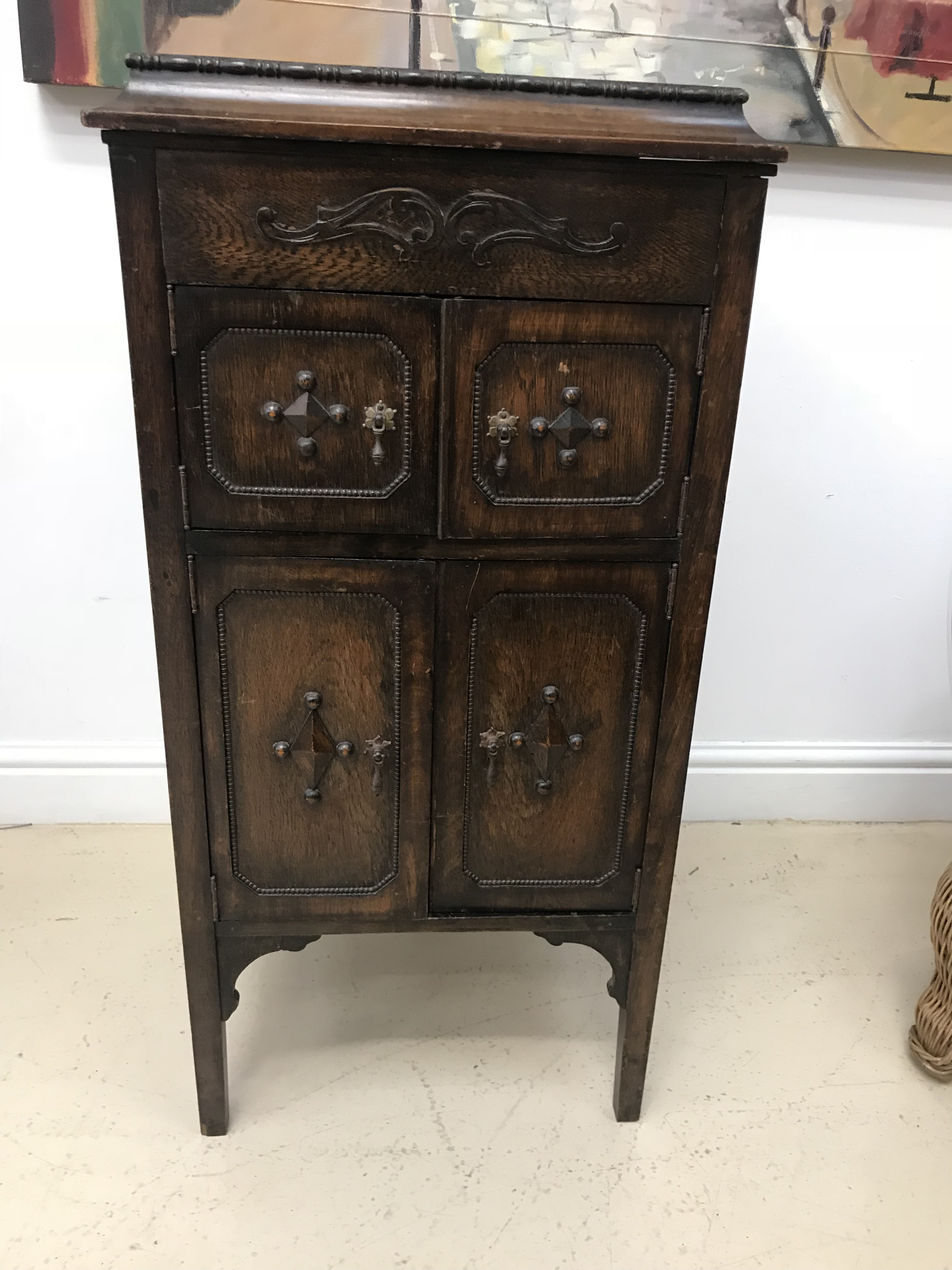 An oak gramophone cabinet