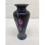 An Okra glass vase with floral designs: H22cm