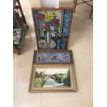 A framed mosaic tapestry