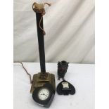 A vintage lamp; together with a spelter owl,
