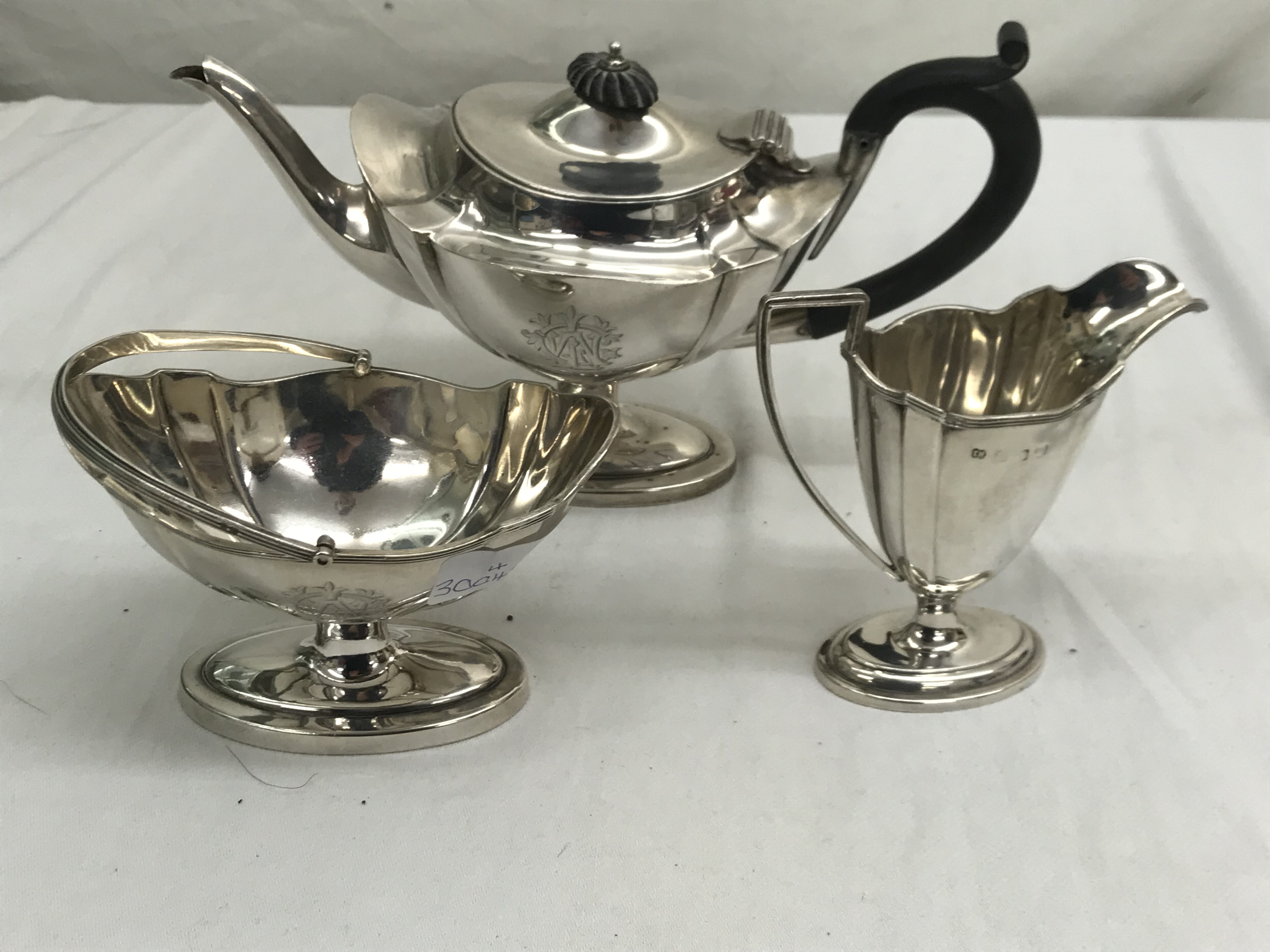 A HM silver three-piece teaset