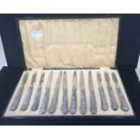 Cased HM silver fruit knives and forks