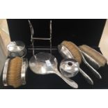 A HM silver dressing set inc brushes, mirror, stand,