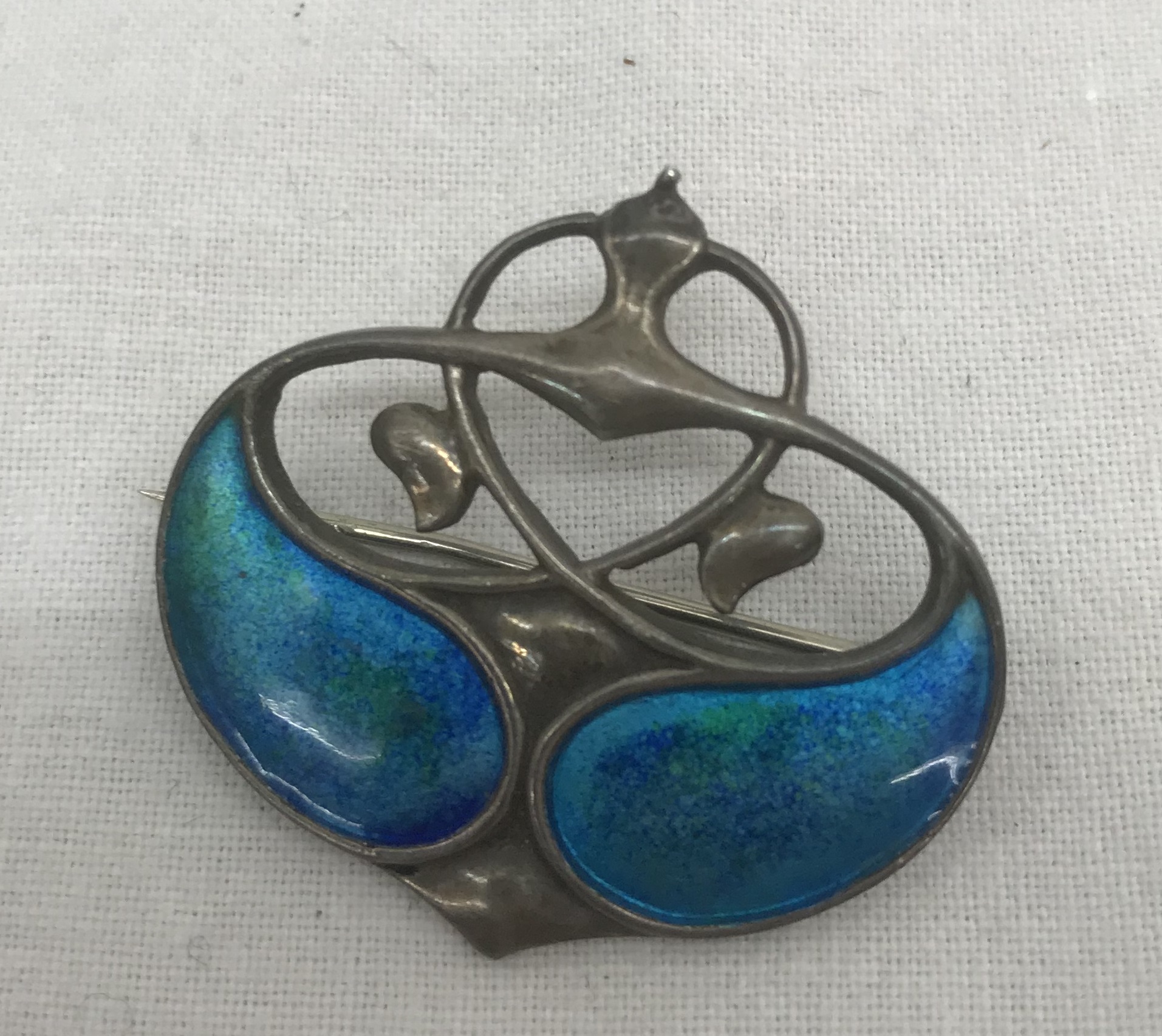 A 950 silver Art Nouveau Knox-style brooch CONDITION REPORT: Enamels perfect with no