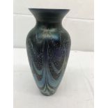 An Okra glass vase 'Merlins Webb' pattern: H23cm