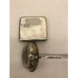 A HM silver cigarette case with serving spoon