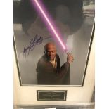 A framed & glazed signed photograph of Samuel L Jackson (Star Wars) with COA