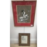 Two original figural studies of female subjects to include a gouache study of a dancer, 30 x 25 cm,